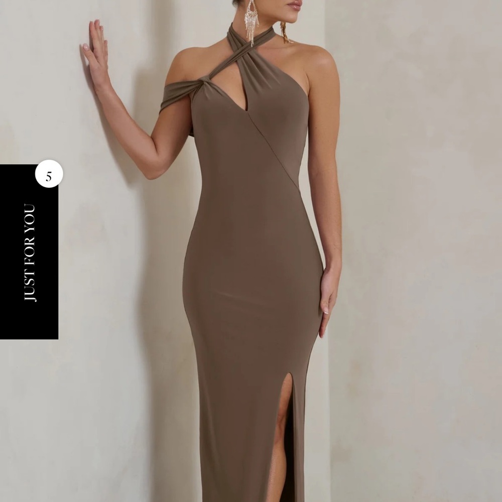 Club L London Brown Bodycon Halter Dress